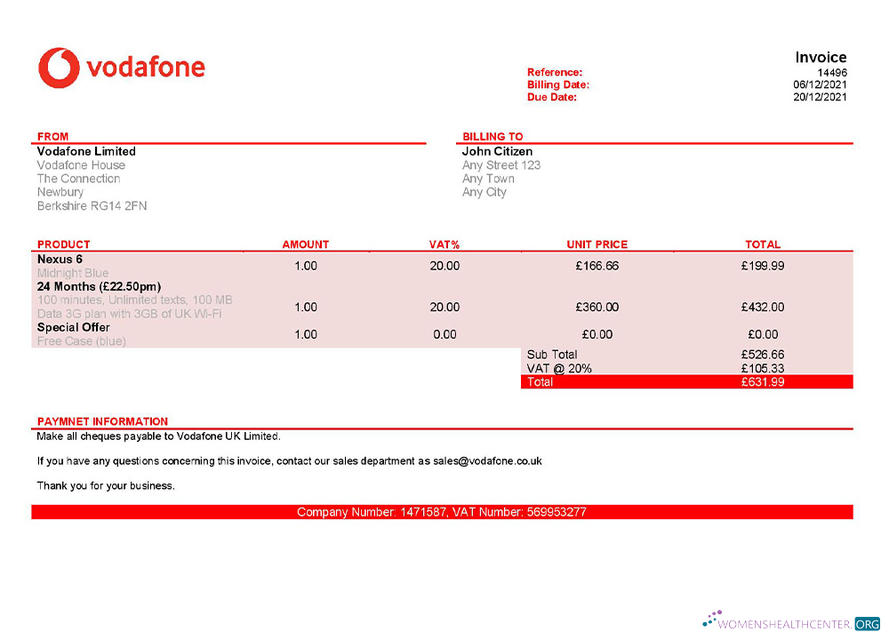 Download USA Vodafone invoice template Photoshop template